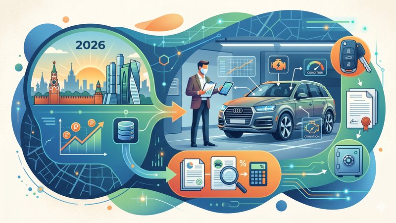 Современная иллюстрация процесса оценки автомобиля для залога в автоломбарде Московской области в 2026 году